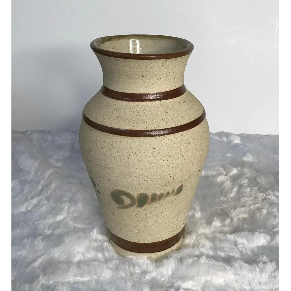 Vtg Gardiel Mexico Hand Painted Floral Ceramic Vase Sandstone Pottery Signed 7